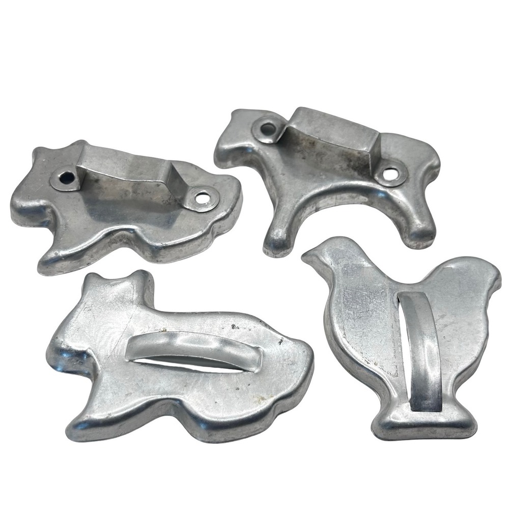 Vintage Aluminum Farm Animal Cookie Cutters Set of 4 Horse Rabbit Chicken